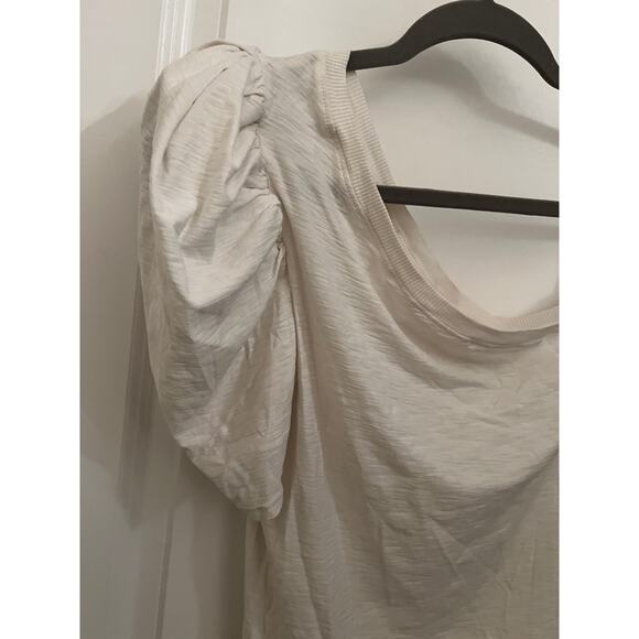 Nation LTD Raina One Shoulder Top Cream S Pima Cotton Puff Sleeve Luxury Preppy - Picture 3 of 8